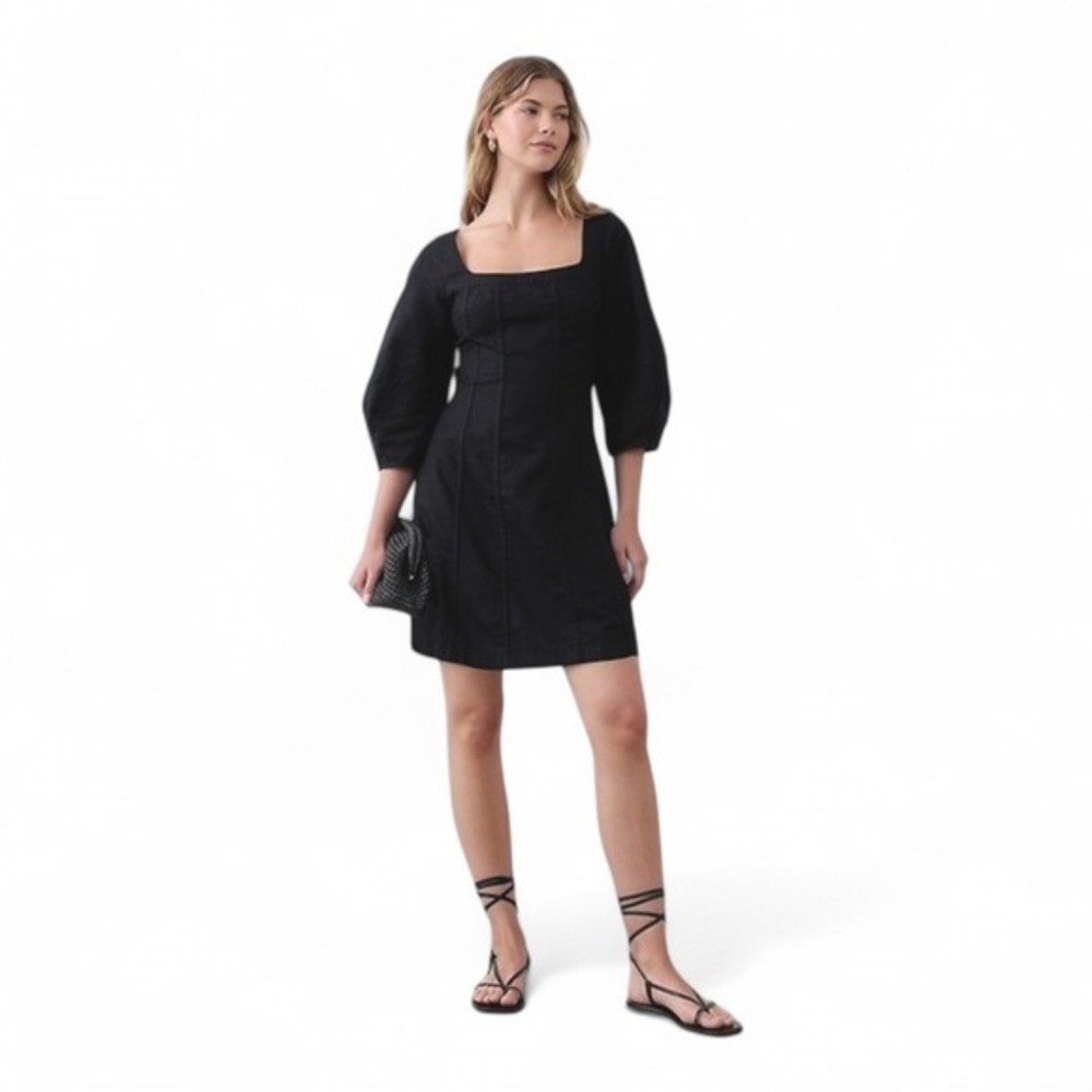 Banana Republic Lantern Sleeve Linen-Blend Dress Black Sz 6